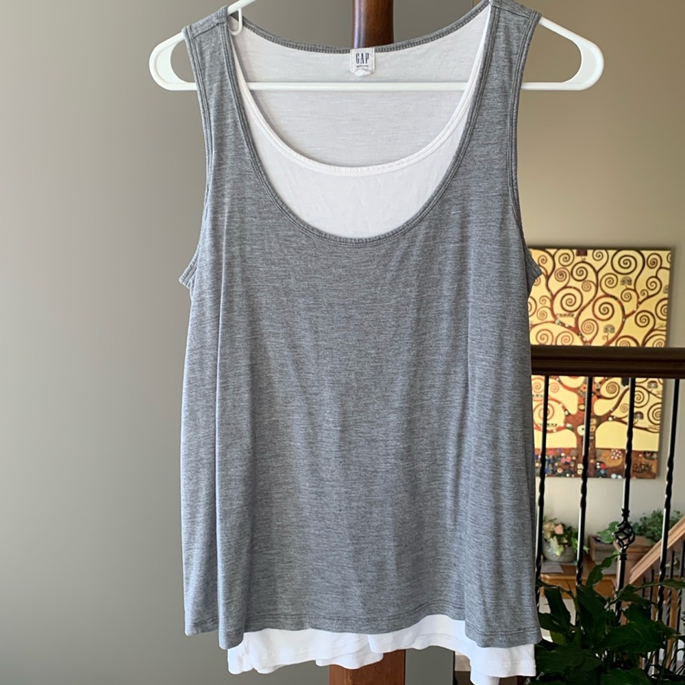 All Maternity 3/$10 Maternity Double layer Tank Top White under Grey Size Small